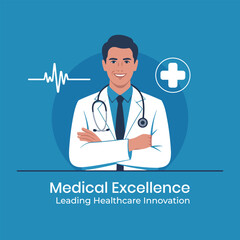 Medical excellence, healthcare innovation illustration.