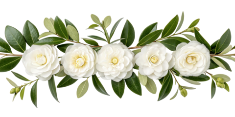 A Border of White Camellias and Olive Branches, Cut Out