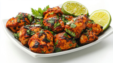 Fototapeta premium Afghani Chicken Tikka Harikari. Clipping path included. isolated on white background. 3D Illustration.