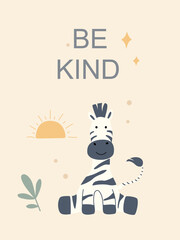 Charming safari wall art featuring a friendly zebra with uplifting message for nursery decor