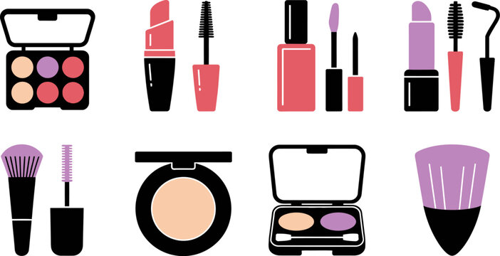 Makeup beauty products collection vector illustration for cosmetic fashion and glamour industry editable stock vector illustration