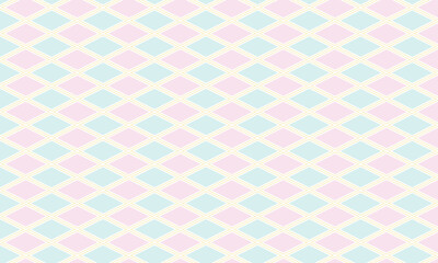 レトロな黄色い線で囲まれたパステルカラーのピンクと水色の菱文様