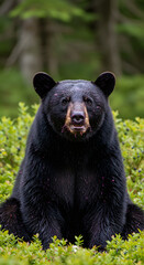 Fototapeta premium Wild Black Bear Eating Blueberries