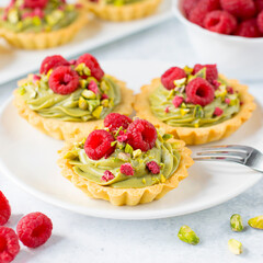 Elegant Pistachio Cream Tartlets with Raspberries – Homemade Gourmet Dessert