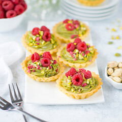 Elegant Pistachio Cream Tartlets with Raspberries – Homemade Gourmet Dessert