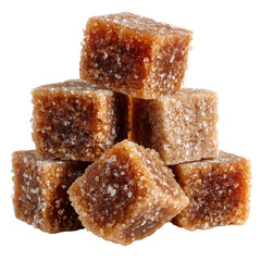 Brown sugar cubes sweet food ingredient for baking and desserts close up isolated on transpirant background