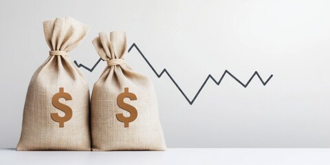 Money Bags with USD dollar sign for dividend return profit from investment funding. Financial and accounting concept. Sack of cash and growing graph. Success, wealth, economic symbol. Stock market