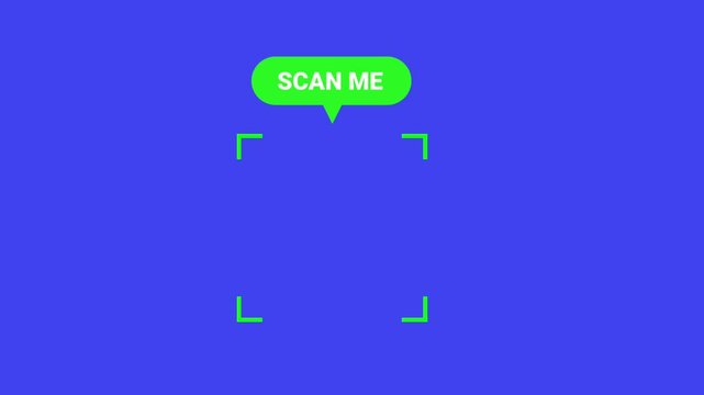Animation of QR code scanner, isolated on blue background with alpha channel.  seamless loop motion graphic.