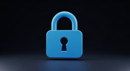 Blue Padlock Security Icon - A 3D blue padlock icon on a dark background, symbolizing security, privacy, and data protection