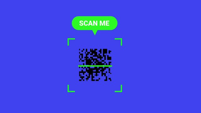 QR code scanner, isolated on blue background with alpha channel. Animation of seamless loop.