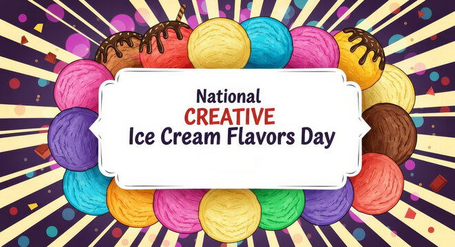 Celebrate National Creative Ice Cream Flavors Day 2025 - Sweet celebration, delicious innovation, creative concoctions, colorful scoops, joyful indulgence