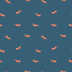 Seamless pattern with cute fox baby on color background. Funny forest animals. Card, postcards for kids. Flat vector illustration for fabric, textile, wallpaper, poster, paper.