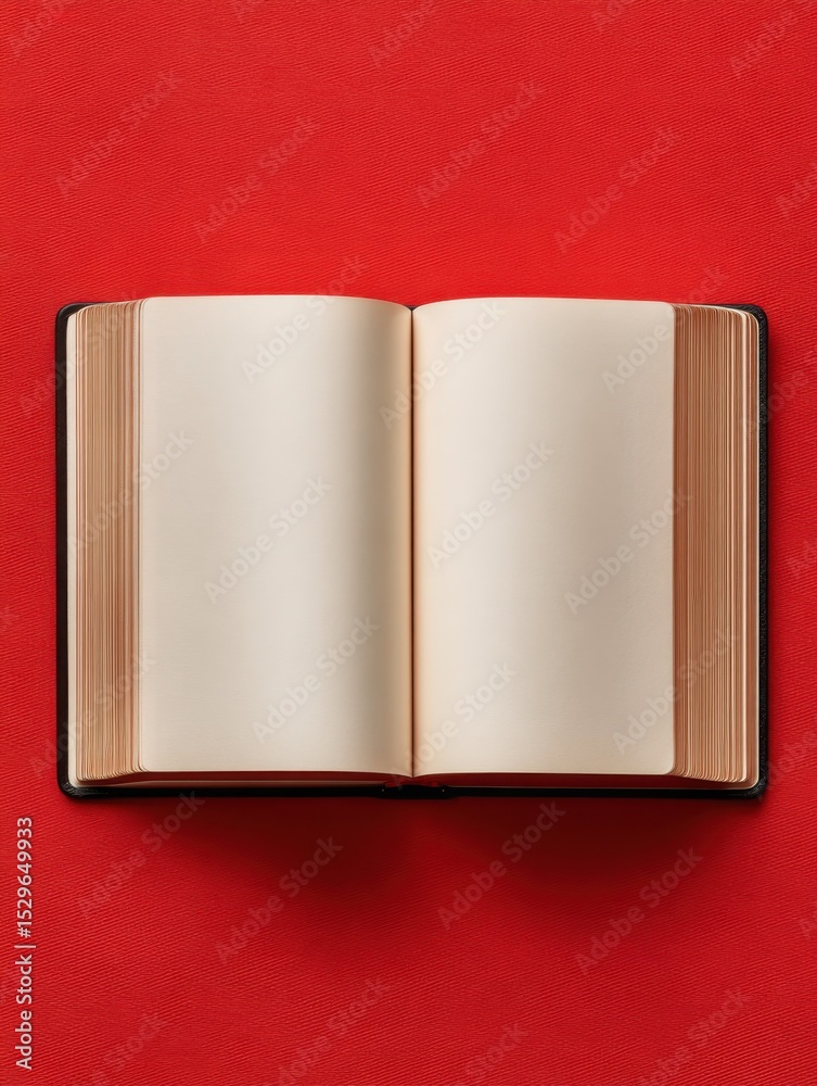 Poster Open Book With Blank Pages on Red Textured Surface, Symbolizing Knowledge and Educational Resources for Students and Teachers, Perfect for Learning Concepts : Generative AI