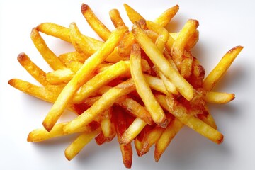 Pile of Golden French Fries on White Background, Representing Comfort Food and Culinary Indulgence, Perfect for Restaurant Menu Design : Generative AI