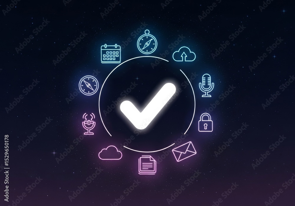 Poster complete task management system - efficient task management system graphic with icons representing k