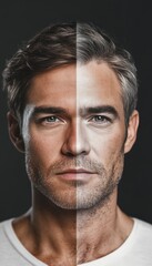Obraz premium A Fascinating Portrait Showcasing a Man s Face Illustrating the Journey of Aging Over Time