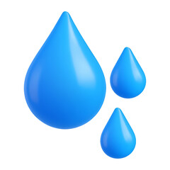 blue water drops 3d render icon isolated on transparent background cutout
