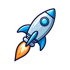 Fototapeta premium blue space rocket with fire vector illustration isolated