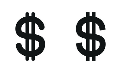 US dollar currency icon vector design set isolated on white background.