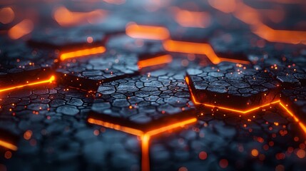 An artistic view of a cracked volcanic surface highlighted by glowing lava, representing nature's raw power and energy in an abstract and visually striking manner.