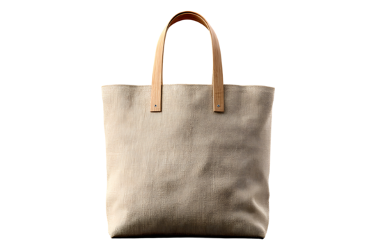 Elegant Linen Tote Bag with Wooden Handles Isolated on transparent background