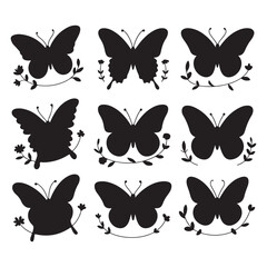 Butterfly Silhouette Vector Clipart Set