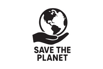Save the planet silhouette vector with white background
