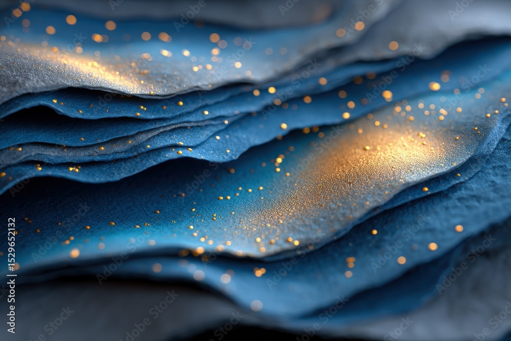 Poster abstract blue and gold layered texture with glittering particles, symbolizing luxury and financial p