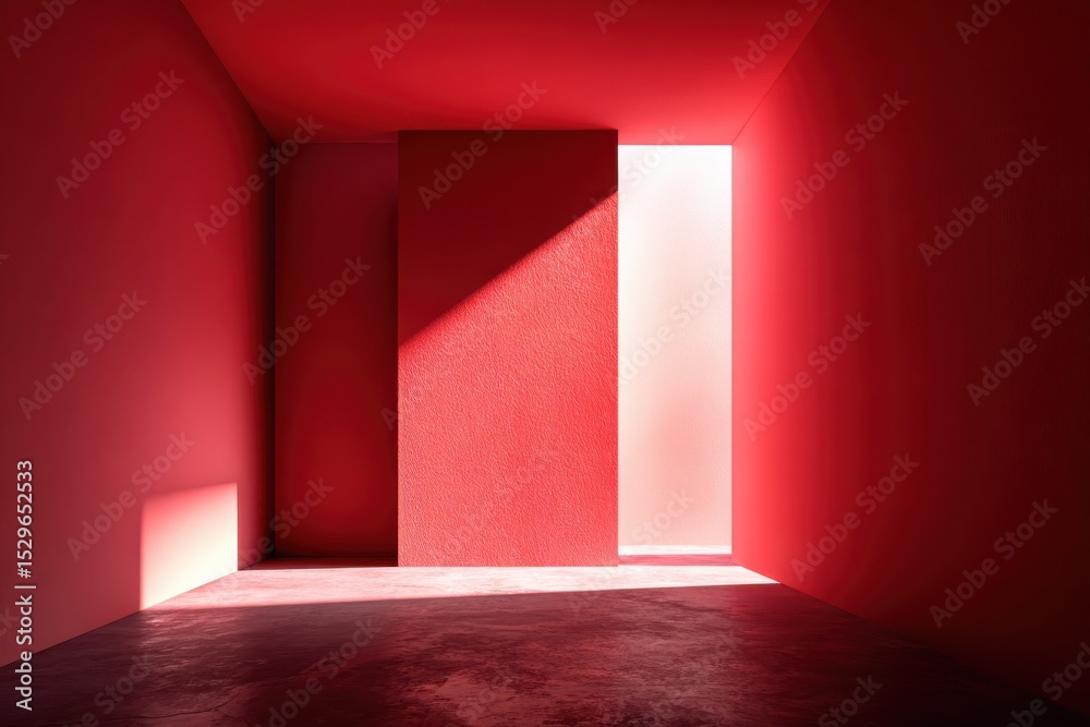 Poster Minimalist Red Room With Light Shaft, Ideal For Architectural Visualization and Interior Design Mockups : Generative AI