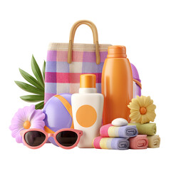 Summer Beach Bag Essentials Suncare  Towels.