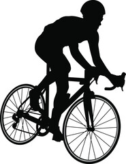 PrintSilhouette of cyclist riding bicycle, sports activity, road bike athlete, fitness lifestyle, isolated figure, competitive racing, outdoor cycling motion.