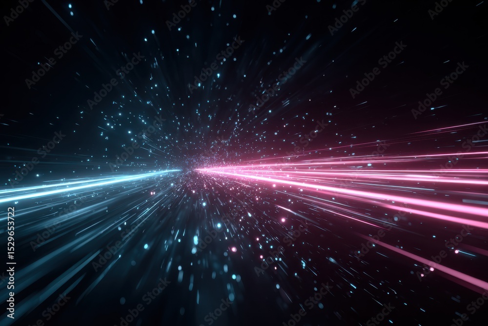 Poster abstract light streaks in pink and blue, representing technological advancement and digital transfor