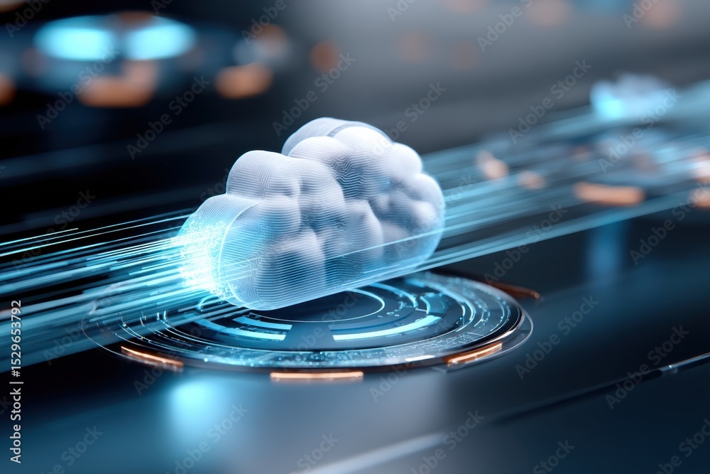 Aufkleber Abstract Cloud Computing Concept With Glowing Lines, Representing Innovation and Digital Transformation in Technology Industry : Generative AI