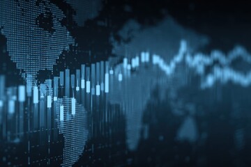 Global Stock Market Chart with World Map, Representing International Finance and Investment Strategy : Generative AI