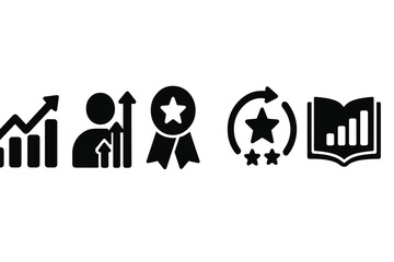 Personal Growth Icons. Solid style icons of personal growth trackers: success chart icon, user with growth arrows, milestone