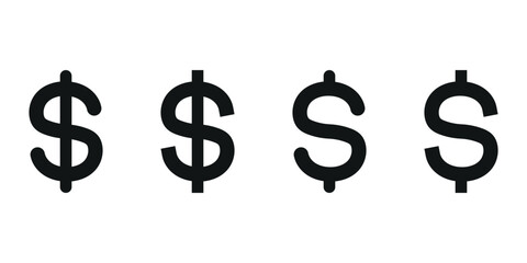 Set of US dollar currency icon vector design isolated on white background.
