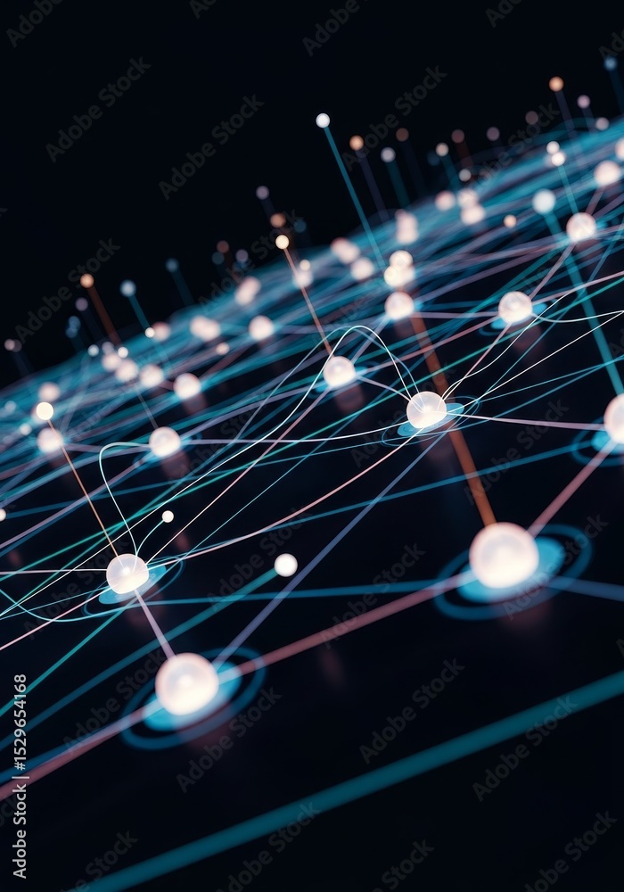 Poster global network connection - abstract of a glowing network, illustrating interconnectedness and data 