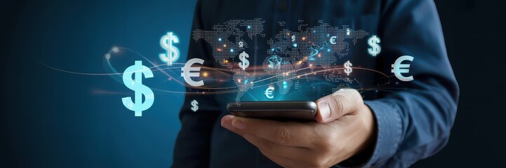 Global currency symbols displayed on a smartphone screen.
