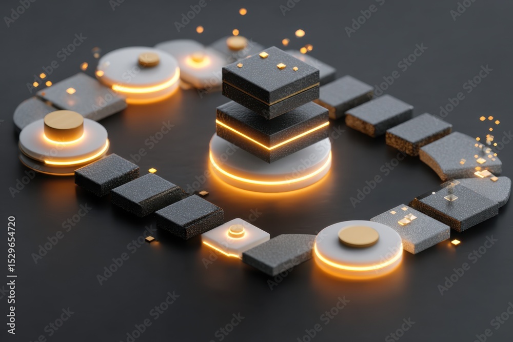 Poster Abstract Geometric Composition With Cubes and Cylinders, Representing Innovation and Technological Advancement in Modern Business Solutions : Generative AI