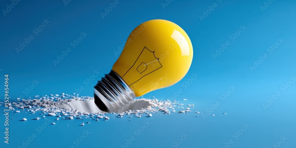 Fototapete yellow lightbulb breaking through surface, symbolizing innovation and creative disruption in busines