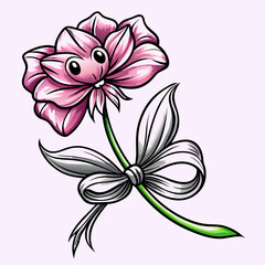 Cute Cartoon Pink Flower with Bow Illustration
