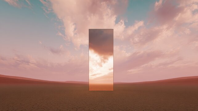 Fototapeta Monolith Reflecting Sky in Arid Landscape, Representing Innovation and Environmental Awareness for Sustainability Projects : Generative AI