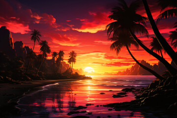 Palm tree landscape at sunset (PNG 8208x5472)