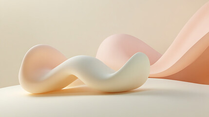 
3D logo reveal with soft pastel colors and gentle shadows, floating on creamy minimal background, warm and inviting atmosphere, playful yet clean.