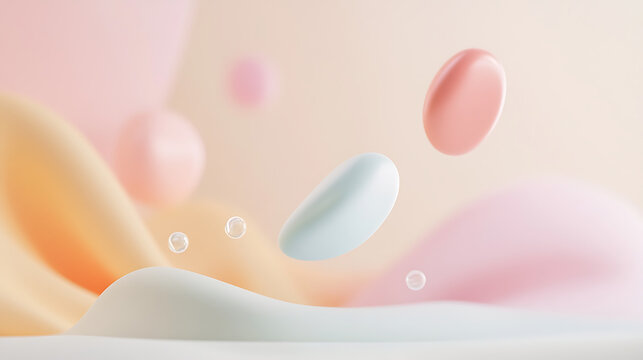 
3D logo reveal with soft pastel colors and gentle shadows, floating on creamy minimal background, warm and inviting atmosphere, playful yet clean.