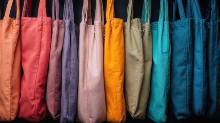 A stunning array of tote bags showcases a spectrum of colors, demonstrating the diverse options available for fashion enthusiasts and the appeal of stylish, functional accessories.