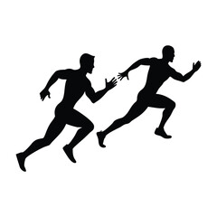 silhouette of two man raning