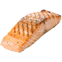 A grilled salmon fillet isolated on a transparent background