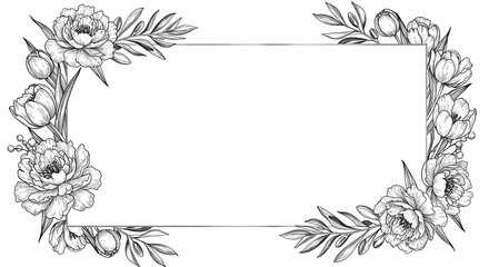 Elegant Floral Frame Black and White Peony Border for Invitations, Cards, and Designs