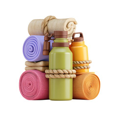 Yoga Retreat Mat with Bottles, and Towels.